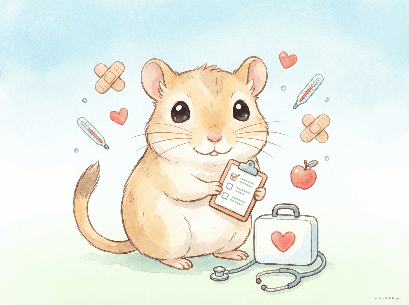 An infographic summarizing the most common health issues in gerbils: Respiratory Infections, Scent Gland Tumors, Tail Slip, and Dental Disease.
