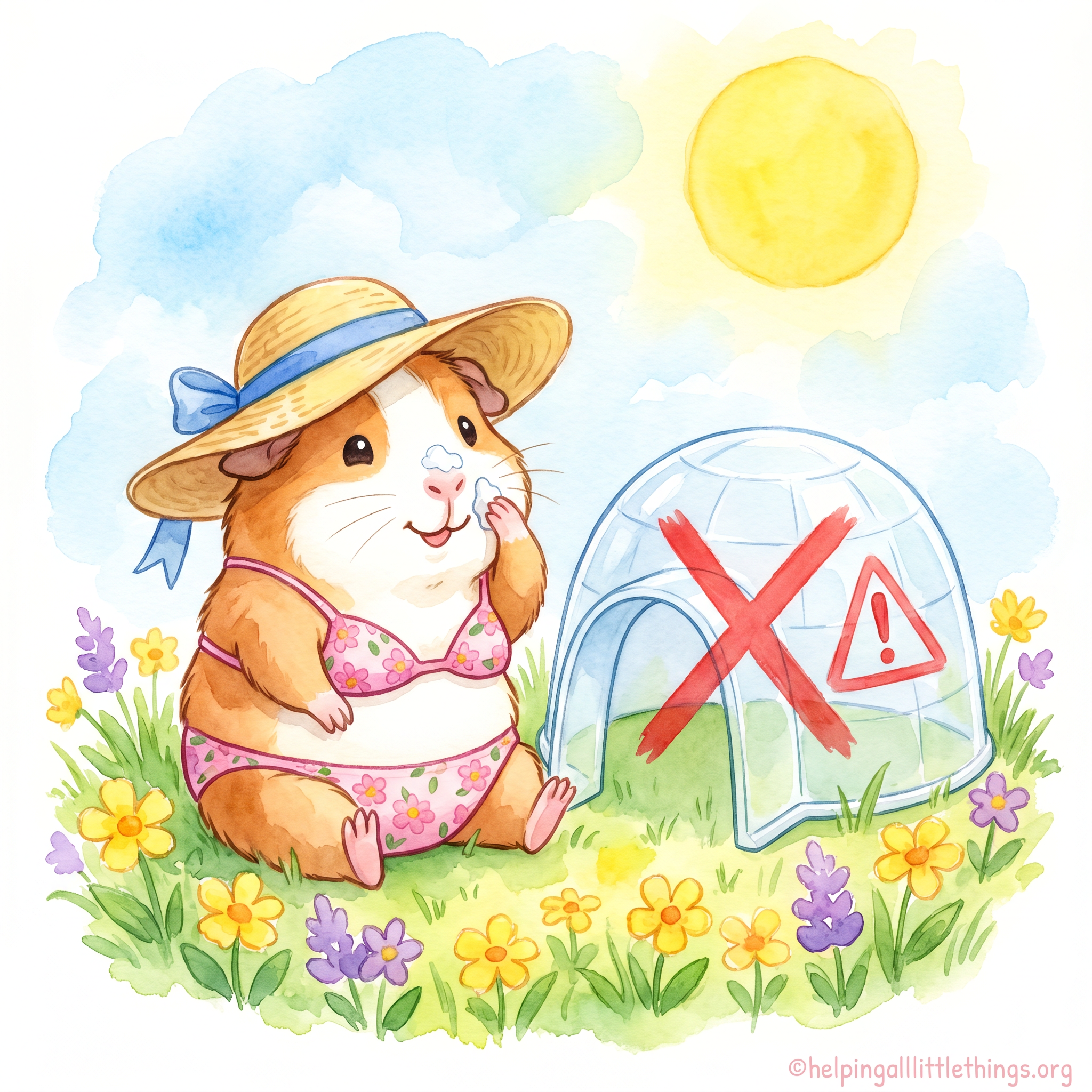 Guinea pig applying sunscreen