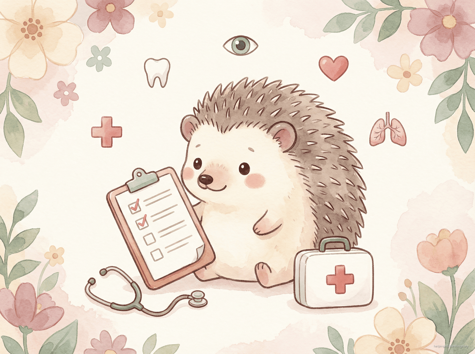 An infographic summarizing the most common health issues in hedgehogs: Wobbly Hedgehog Syndrome (WHS), Cancer, Dental Disease, and Obesity.
