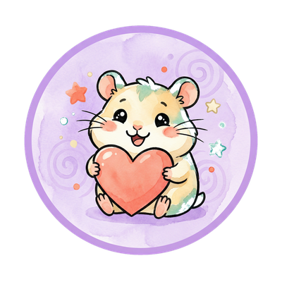 Illustration of a hamster holding a big heart