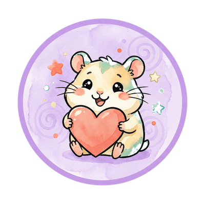 Illustration of a hamster holding a big heart