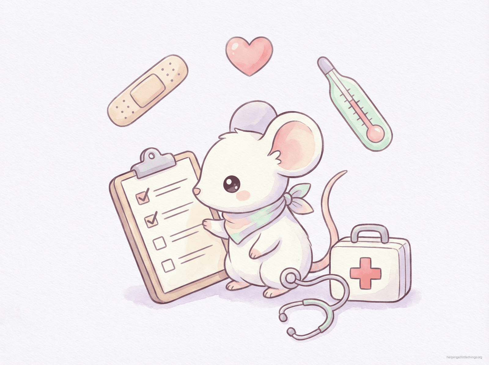 An infographic summarizing the most common health issues in mice: Respiratory Infections, Tumors, Parasites (Mites), and Dental Disease.