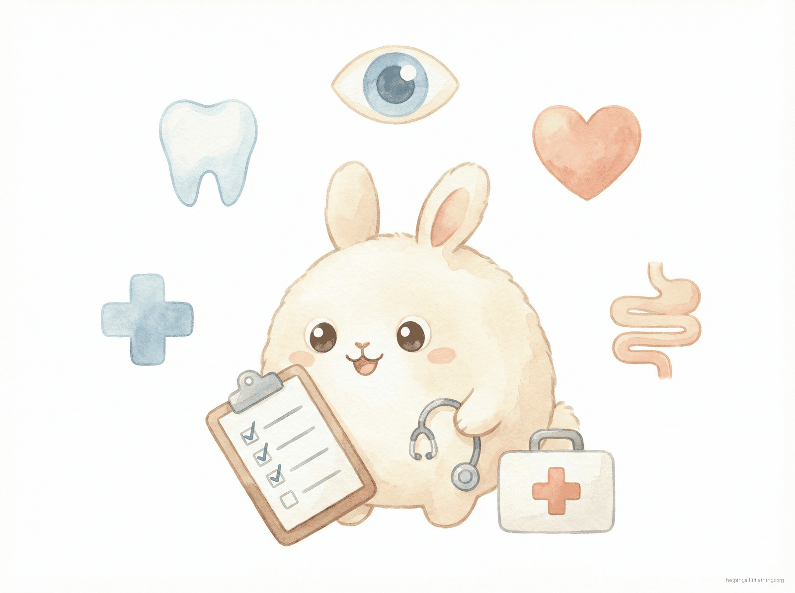An infographic summarizing the most common health issues in rabbits: GI Stasis, Dental Disease, Uterine Cancer, and Head Tilt (E. cuniculi).