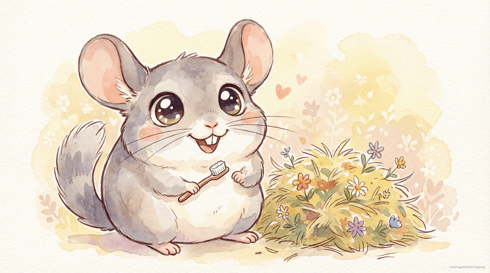 Infographic summarizing dental health in chinchillas: signs of dental disease, causes, and prevention tips