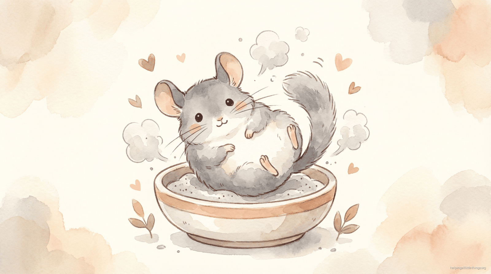 Illustration of a chinchilla grooming routine