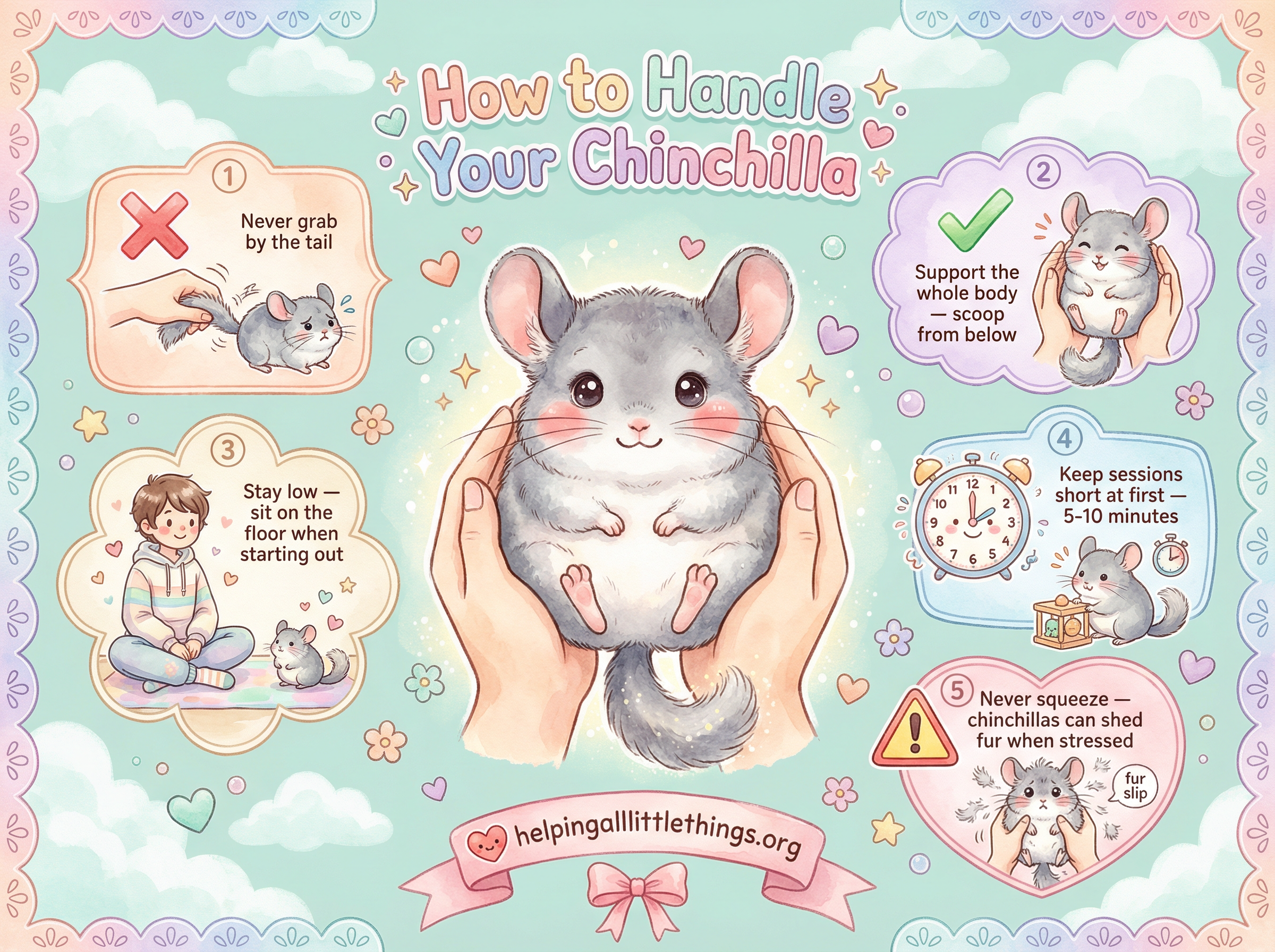 Illustration of proper chinchilla handling technique