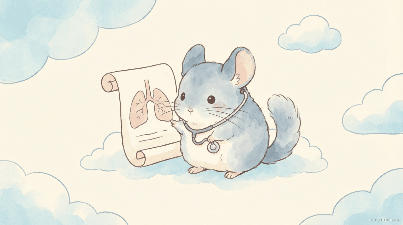 Infographic summarizing respiratory issues in chinchillas: causes, warning signs, and prevention